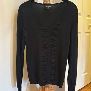 Express Black Shirred Stretch Long Sleeve Sweater